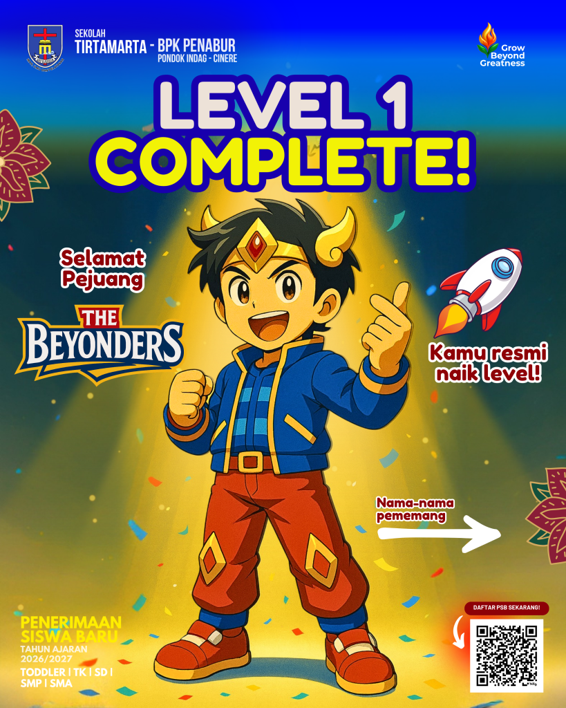 LEVEL 1 ARKA QUEST COMPLETE! . Selamat untuk semua Pejuang The Beyonders yang sudah menyelesaikan Tantangan 1 dengan semangat luar biasa! dan berhak mendapatkan hadiah Toddler TK SD SMP SMA PK2T ACTS BINA IMAN SEKOLAH holistic TIRTAMARTA BPK PENABUR KRISTEN JAKARTA SELATAN DEPOK PONDOK INDAH CINERE PENERIMAAN SISWA BARU PESERTA DIDIK 2025 2026 PSB PPDB PENDAFTARAN PENDIDIKAN KARAKTER teknologi bukan batasan GROW BEYOND GREATNESS HOODIE GRATIS